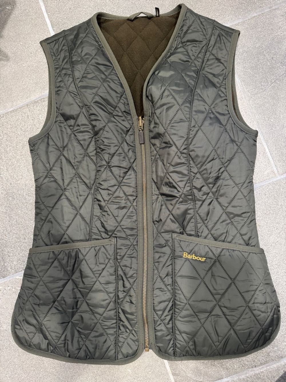 Barbour Women's Betty Quilted Fleece Lined Vest in Olive Green (Size 4)